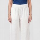 Women's Off White Wide-Leg Solid Palazzos, ऑफ व्हाइट, small