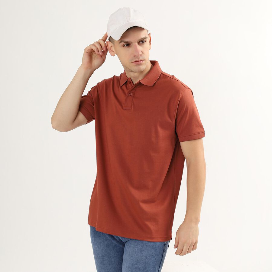 Men's Rust Polo Collar Casual T-Shirt, Rust, large