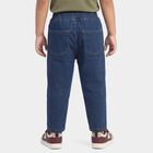 Boys' Navy Blue Relaxed Fit Drawstring Jeans, Dark Blue, small