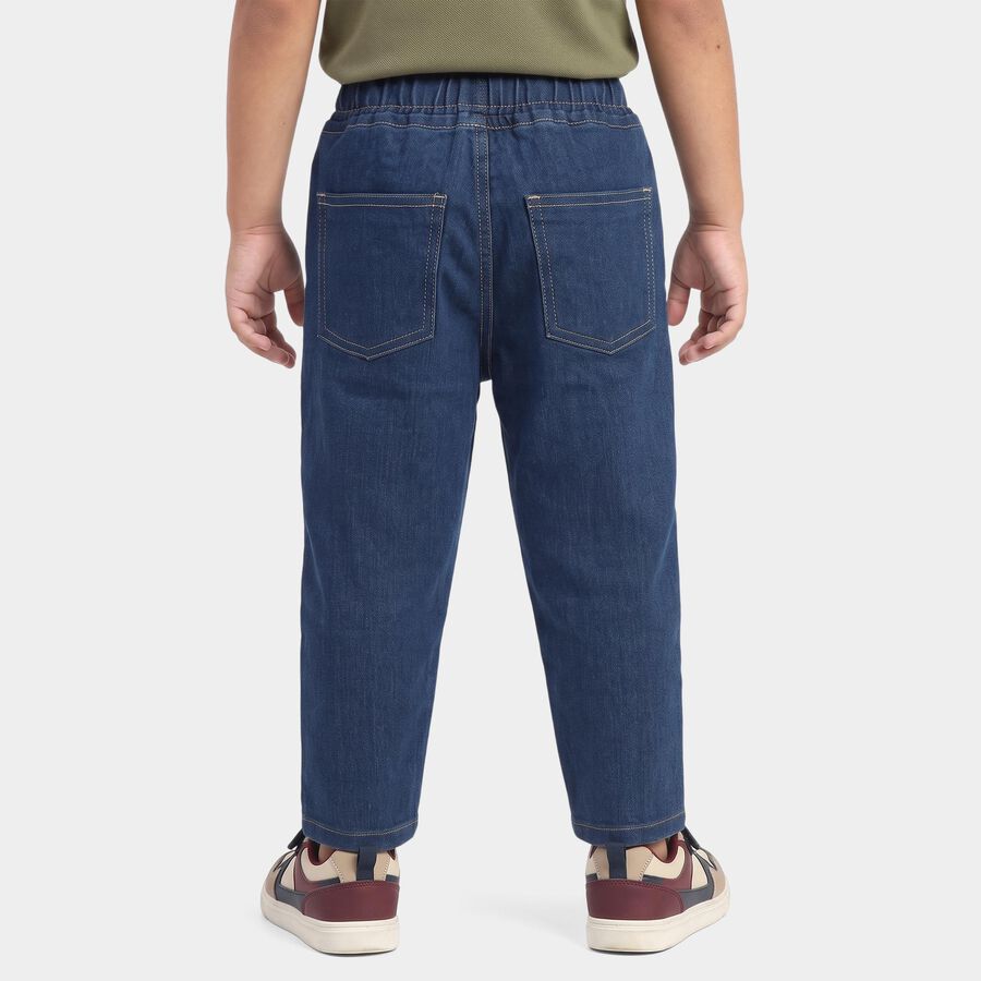 Boys' Navy Blue Relaxed Fit Drawstring Jeans, Dark Blue, large