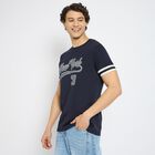 Men's 100% Cotton Round Neck Half Sleeves T-Shirt , नेवी ब्लू, small