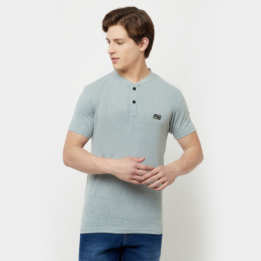 Solid Henley T-Shirt, Light Grey, large image number null