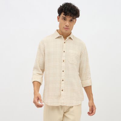Men's Beige Cotton Classic Casual Shirt