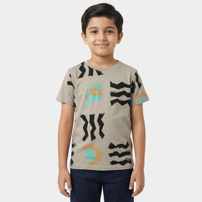 Boys Charcoal Cotton Round Neck Casual T-Shirt