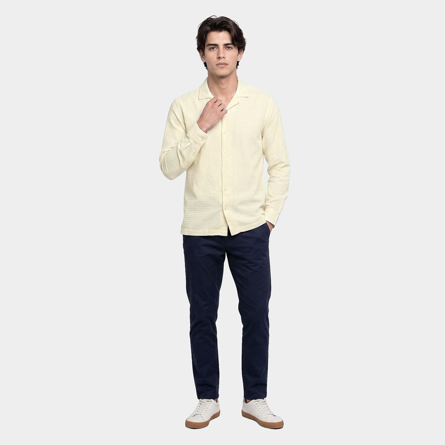 Men's Cream Cotton Camp Collar Shirt, ऑफ व्हाइट, large