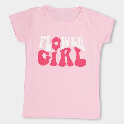Girls' Light Pink Crew Neck Short Sleeve T-Shirt