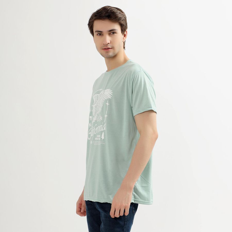 Men's Light Mint Green Round Neck Printed T-Shirt, Aqua, large image number null