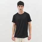 Men's Jet Black Round Neck Casual T-Shirt, Black, small