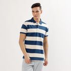 Men's Navy Blue and White Polo Collar Casual T-Shirt, Mid Blue, small image number null