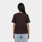 Women's Brown Cotton Round Neck Casual T-Shirt, Brown, small