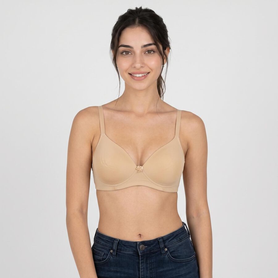 Women's Beige V-Neck T-Shirt Bra, Beige, large