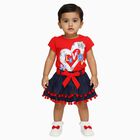 Infants' Bright Red Cotton Puff Sleeve Top and Layered Skirt Set, लाल, small