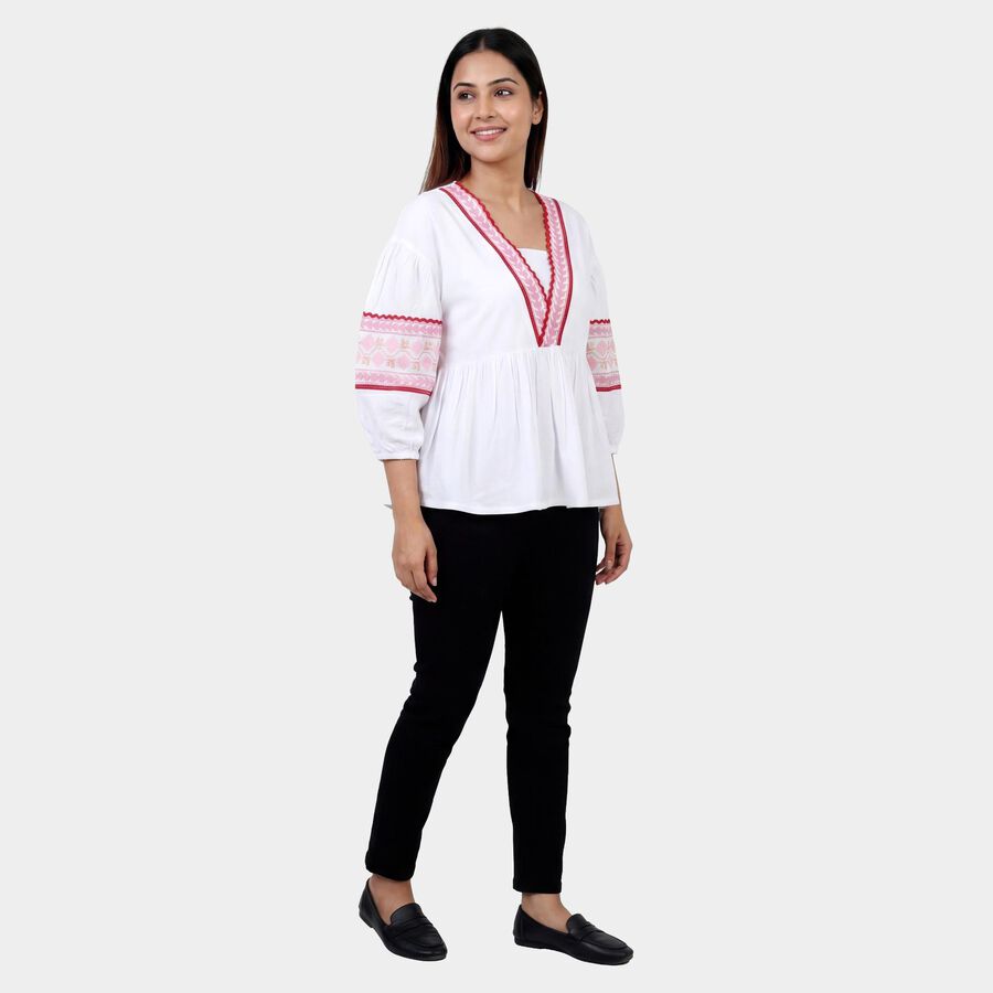 Women's White Mandarin Collar Classic Shirt, White, large