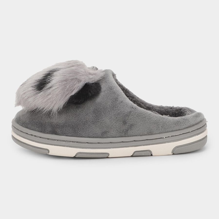 Kids Muted Charcoal Gray Fur Slip-On Winter Slippers, ग्रे, large image number null