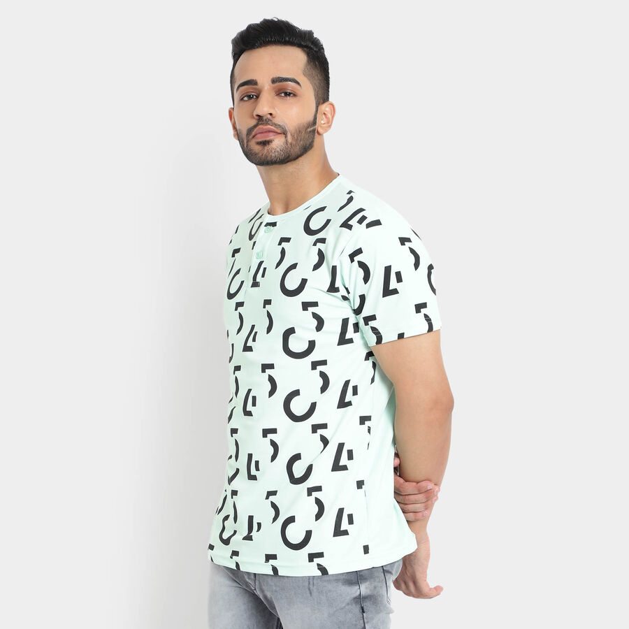 Printed Henley T-Shirt, Light Green, large image number null