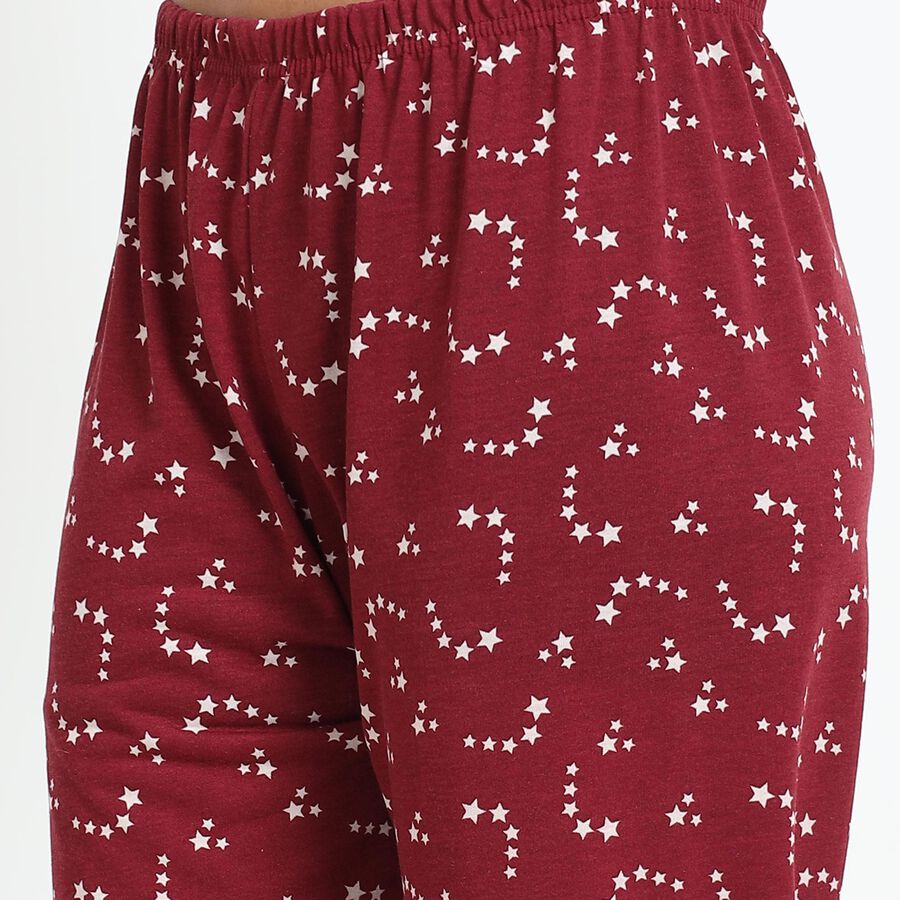 Ladies' Deep Maroon Star Printed Relaxed Fit Pyjama, Maroon, large image number null