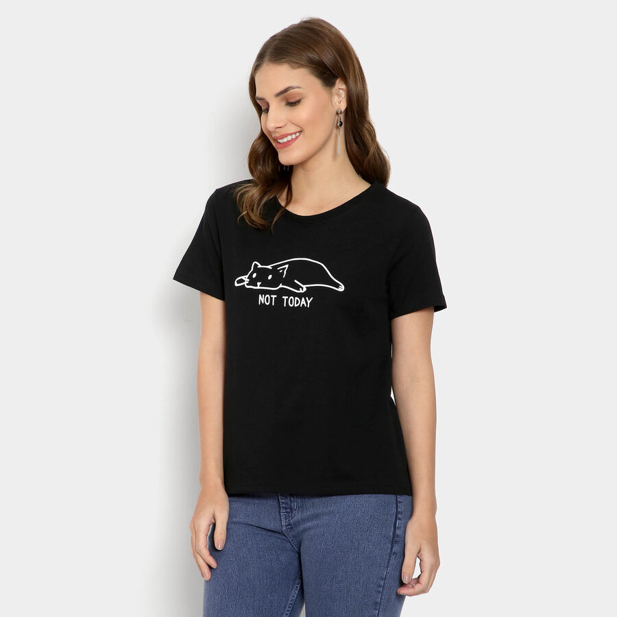 Round Neck T-Shirt, Black, large image number null