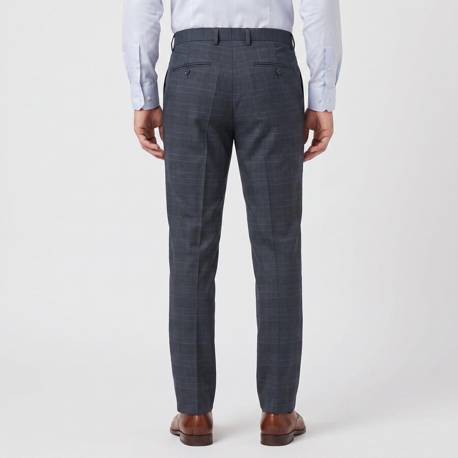 Men's Navy Blue Slim Fit Checked Formal Trousers, नेवी ब्लू, large