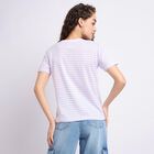 Ladies'  Stripes Round Neck T-Shirt, Lilac, small