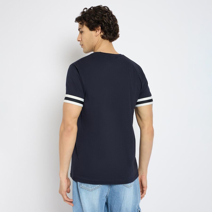 Men's 100% Cotton Round Neck Half Sleeves T-Shirt , नेवी ब्लू, large
