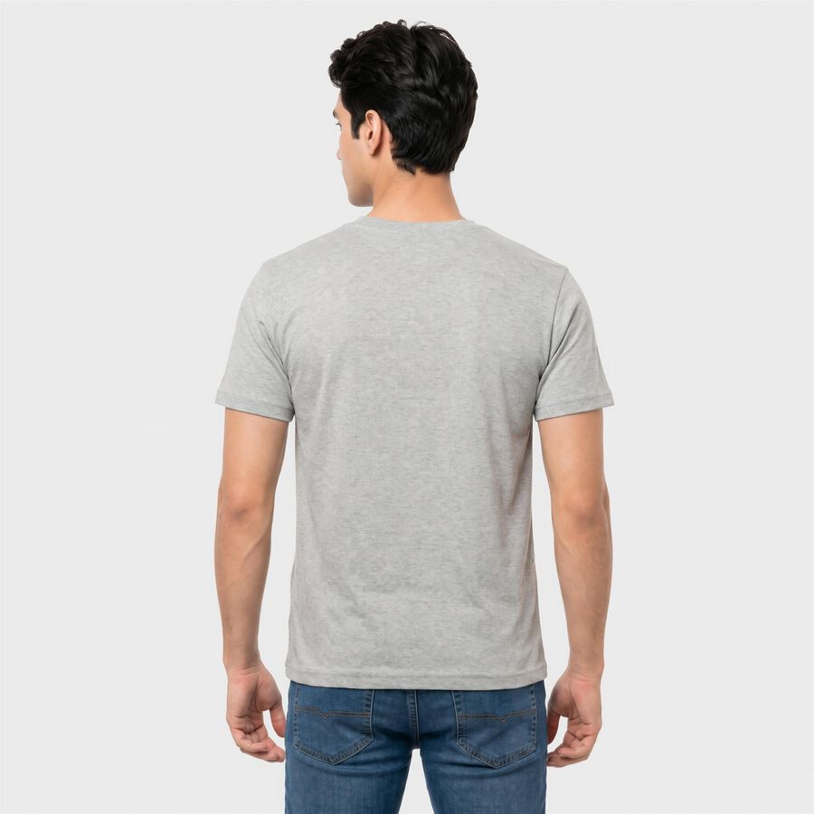 Men's Grey Round Neck Graphic Print T-Shirt, Melange Light Grey, large