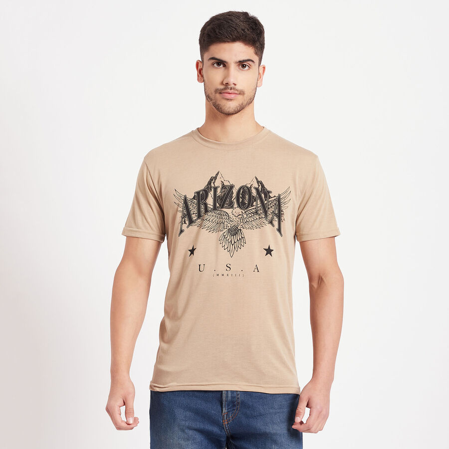 Round Neck T-Shirt, Beige, large image number null