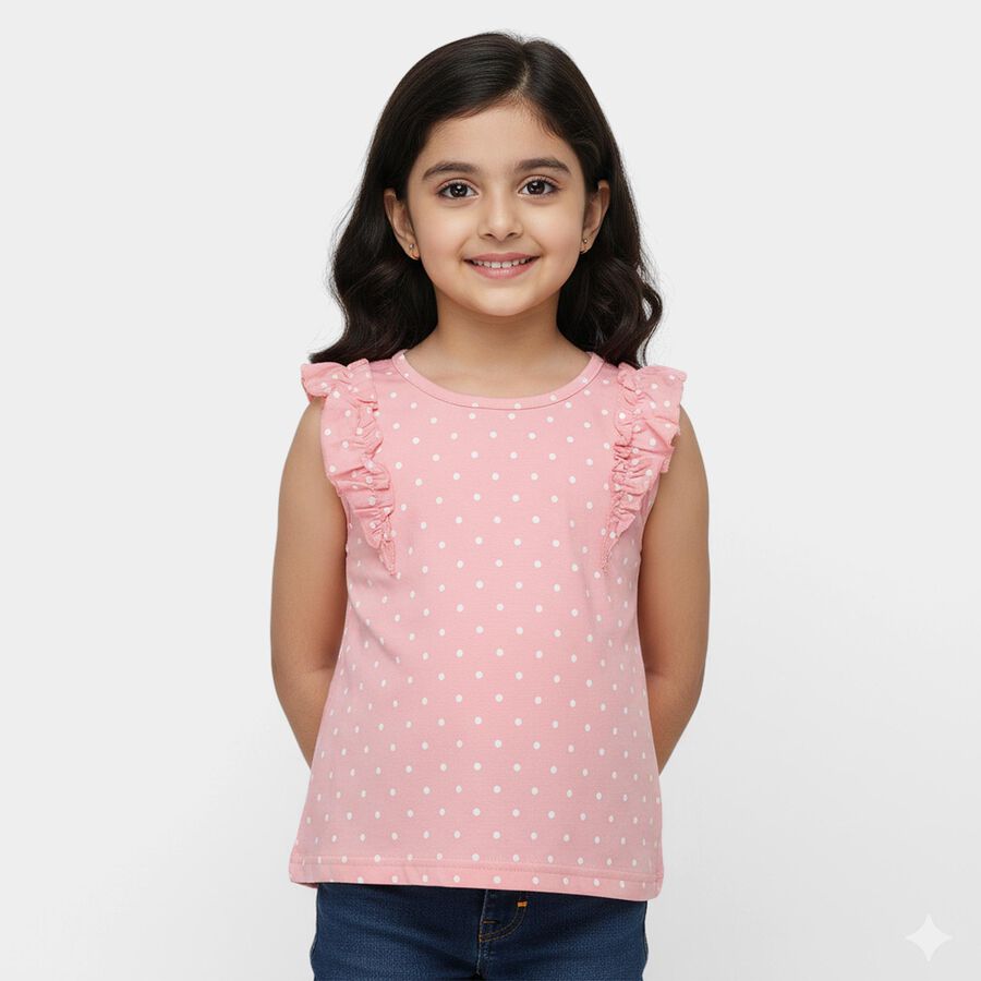 Girls Pink Cotton Round Neck Casual T-Shirt, गुलाबी, large