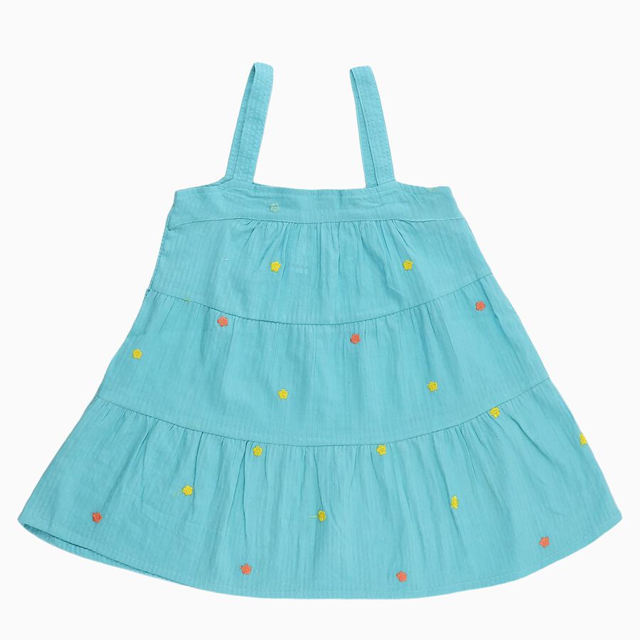 Girls' 100% Cotton Frock, Aqua, large image number null