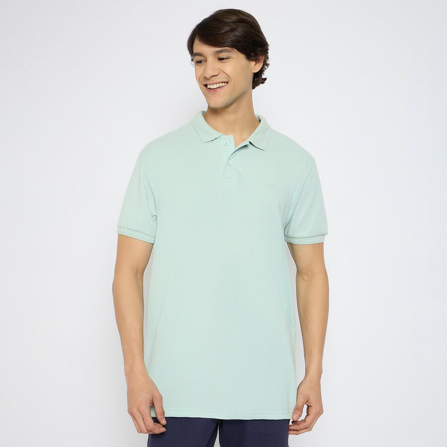 Men's Collared Half Sleeves T-Shirt , एक्वा, large