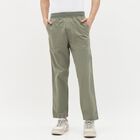 Men's Muted Olive Green Slim Fit Elastic Waist Casual Trousers, Light Green, small