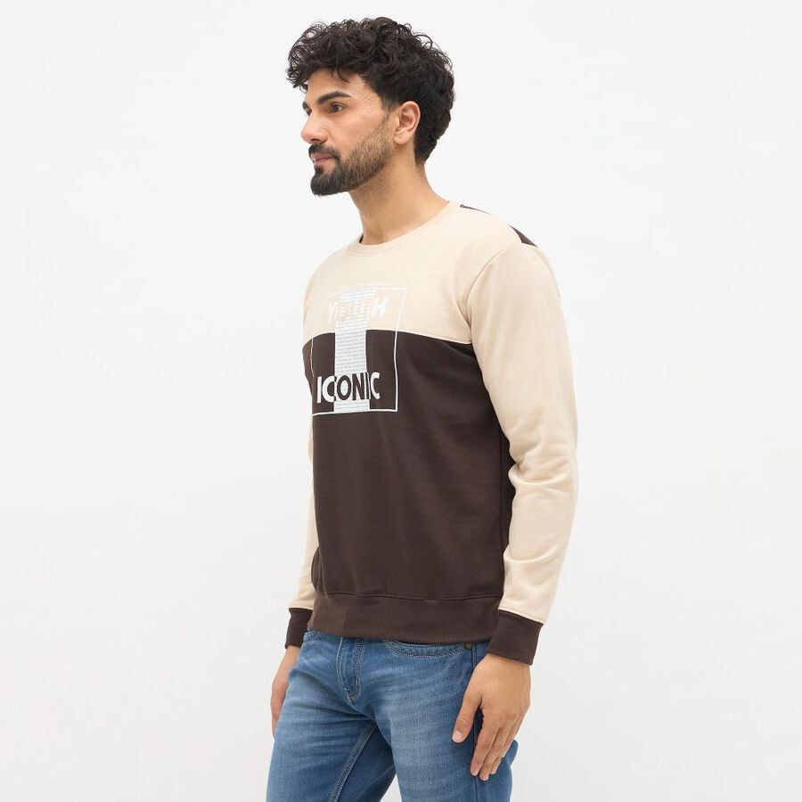Men's Beige and Brown Crew Neck Casual Sweatshirt, गहरा पीला, large image number null
