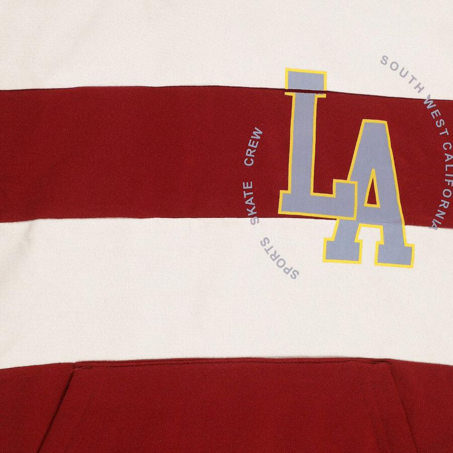 Boys Rich Maroon and White Hooded Neck Striped Sweatshirt, मरून, large image number null