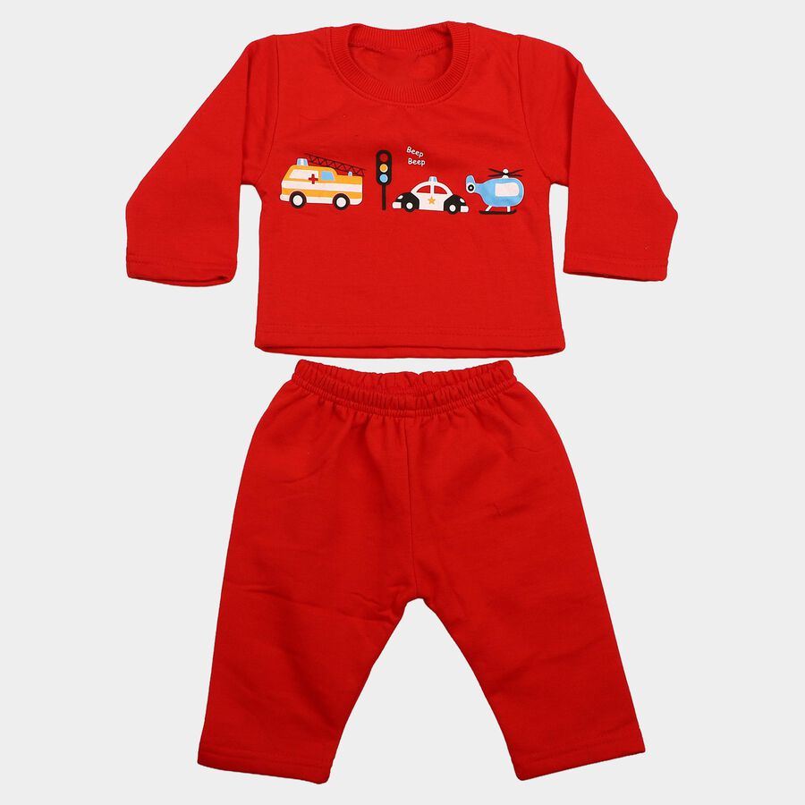Infants' Red Round Neck Graphic Baba Suit, Red, large
