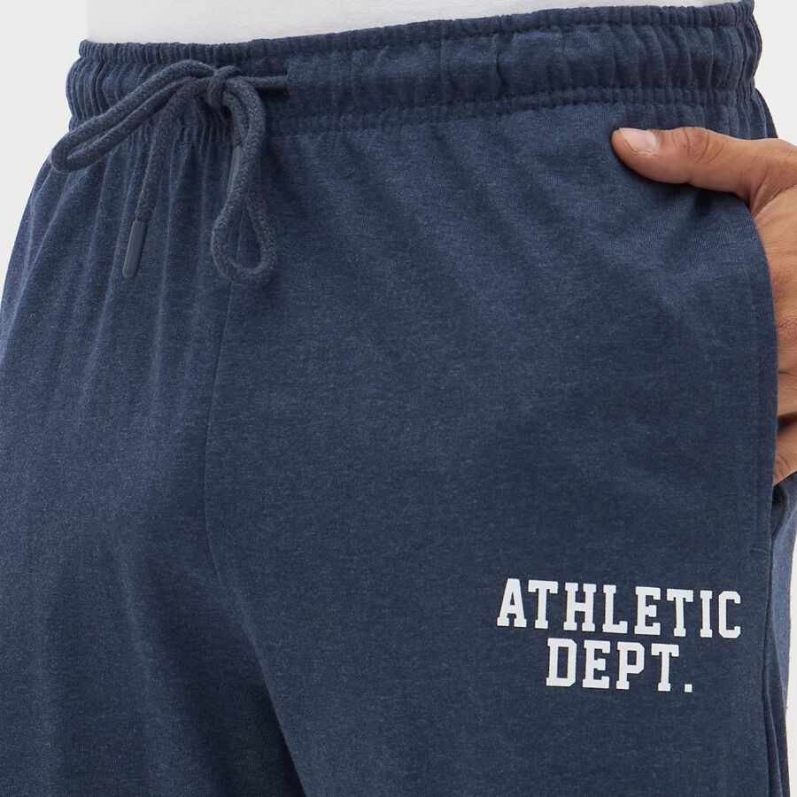 Men's Deep Navy Blue Regular Fit Logo Track Pants, Melange Blue, large image number null