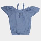 Girls' Light Blue Round Neck Casual T-Shirt, Light Blue, small