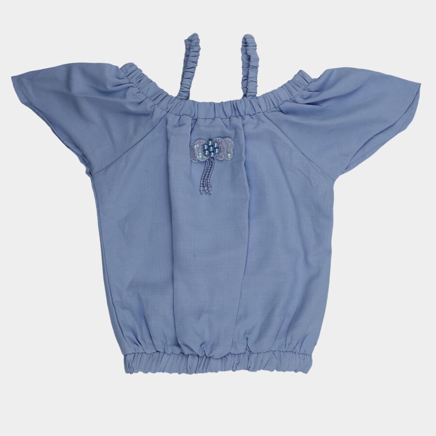 Girls' Light Blue Round Neck Casual T-Shirt, Light Blue, large