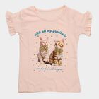 Girls' Pink Cotton Round Neck Casual T-Shirt, Light Pink, small