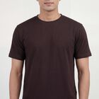 Men's Brown Cotton Round Neck Casual T-Shirt, भूरा, small