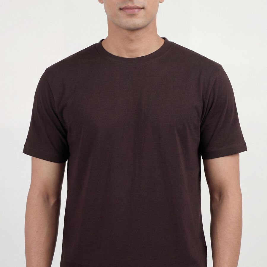 Men's Brown Cotton Round Neck Casual T-Shirt, भूरा, large