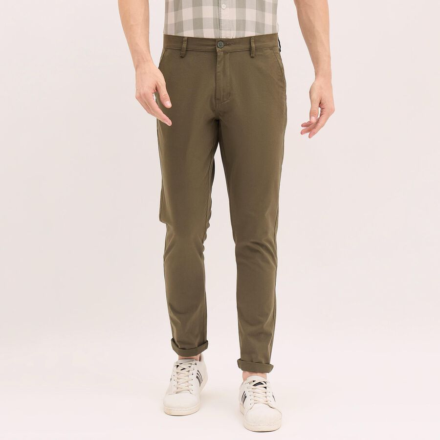 Men's 100% Cotton Cross Pocket Slim Fit Casual Trousers, Olive, large image number null