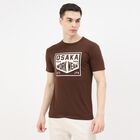 Men's Brown Round Neck Graphic Printed T-Shirt, Brown, small