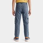 Boys' Blue Regular Fit Cargo Jeans, मध्यम नीला, small