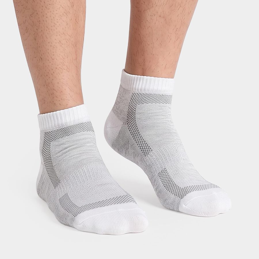 Men's Ankle Length Pack of 3 Socks ( Grey, White, Black ), काला, large