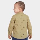 Infants Beige Cotton Long Sleeve Mandarin Collar Shirt, Beige, small