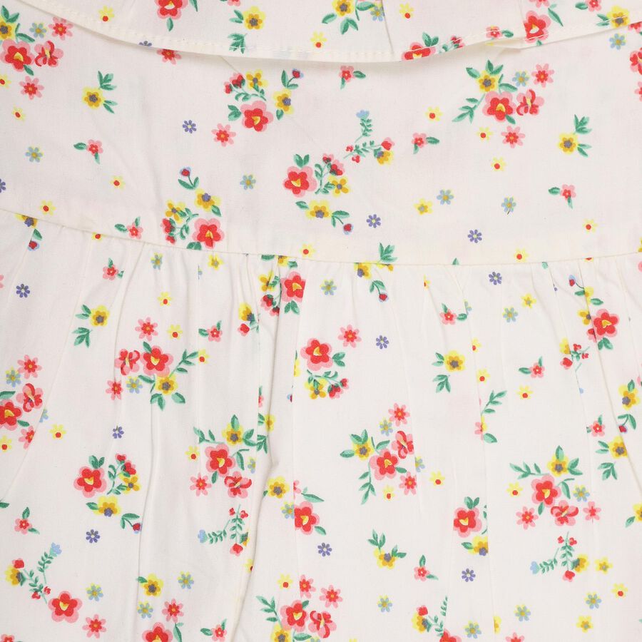 Girls' 100% Cotton Frock, Off White, large image number null