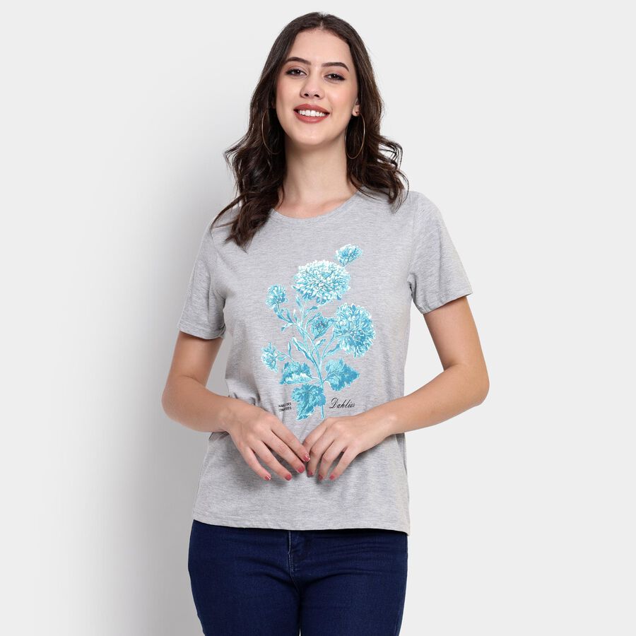 Ladies' 100% Cotton Round Neck T-Shirt , मिश्रित हल्का ग्रे, large image number null