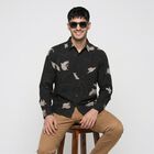Men's Black Abstract Printed Collar Shirt, Black, small