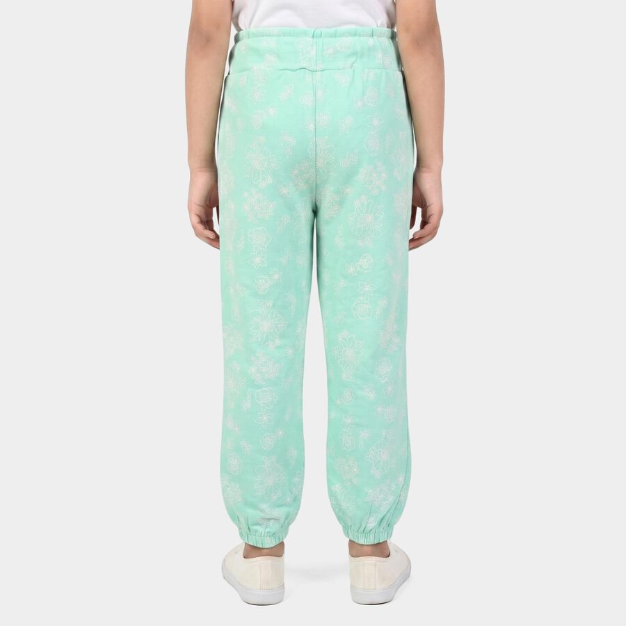 Girls' Mint Green Jogger Floral Printed Pyjama, हल्का हरा, large