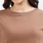 Women's Muted Brown Cotton Round Neck Casual T-Shirt, Brown, small