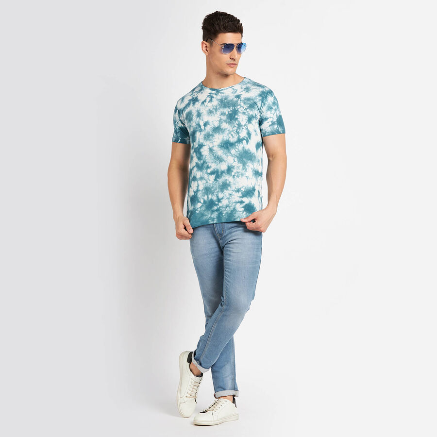 Cotton Round Neck T-Shirt, Teal Blue, large image number null